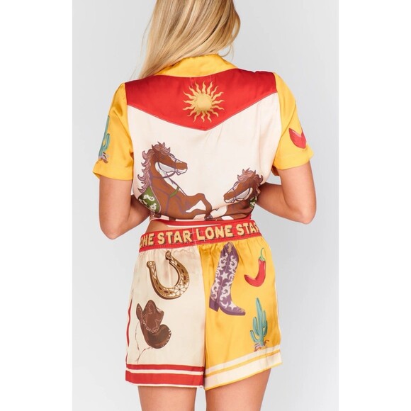 Show Me Your MUMU Home and Away PJ Set Lone Star Silky Shorts Women Size Medium - Picture 3 of 16